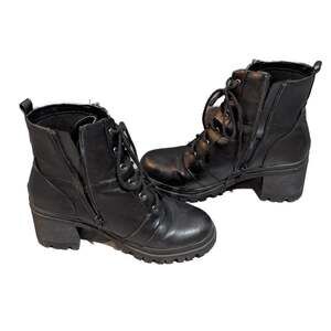 Soda Malia Women's Faux Leather Lace Up Chunky Lug Sole Combat Booties